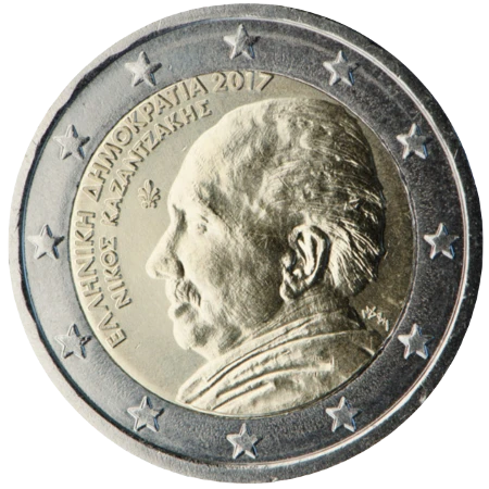Moneda de 2 Euros Conmemorativos de Grecia 2017 - Nikos Kazantzakis