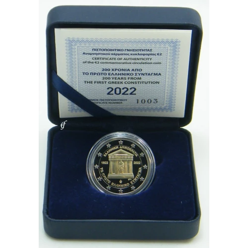 Moneda de 2 Euros Conmemorativos de Grecia 2022 - Primera Constitución de Grecia - Estuche Proof - Foto 1