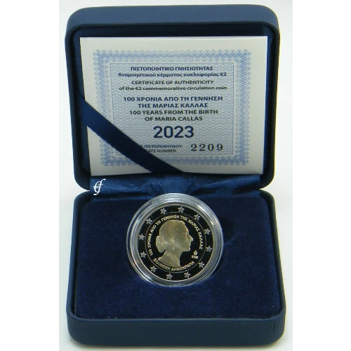Moneda de 2 Euros Conmemorativos de Grecia 2023 - Maria Callas - Estuche Proof - Foto 1