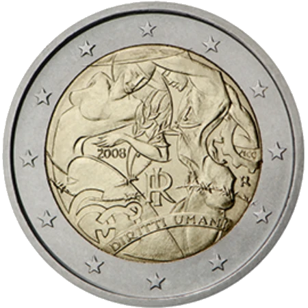Moneda de 2 Euros Conmemorativos de Italia 2008 - Declaración de Derechos Humanos