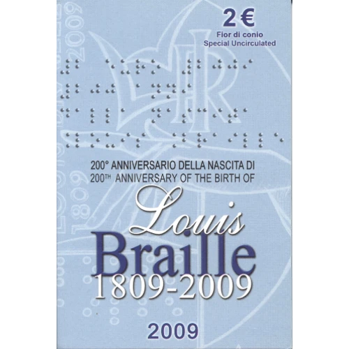 Moneda de 2 Euros Conmemorativos de Italia 2009 - Louis Braille - Coincard - Foto 1