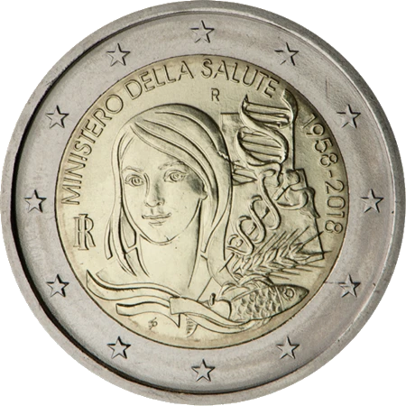 Moneda de 2 Euros Conmemorativos de Italia 2018 - Ministerio de Sanidad Italiano