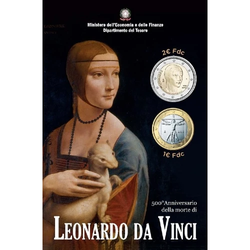 Moneda de 2 Euros Conmemorativos de Italia 2019 - Leonardo da Vinci - Coincard - Foto 1