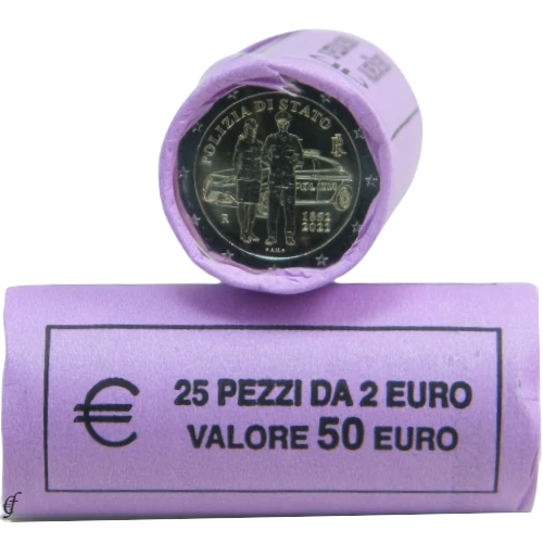 Moneda de 2 Euros Conmemorativos de Italia 2022 - Polizia di Stato - Rollo - Foto 1