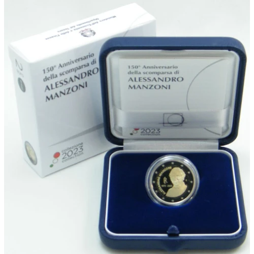 Moneda de 2 Euros Conmemorativos de Italia 2023 - Alessandro Manzoni - Estuche Proof - Foto 1