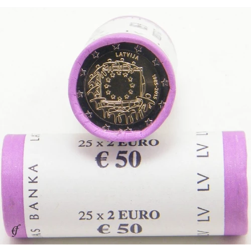 Moneda de 2 Euros Conmemorativos de Letonia 2015 - 30 Aniversario de la Bandera de la Unión Europea - Rollo - Foto 1
