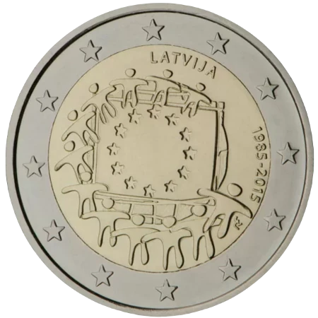Moneda de 2 Euros Conmemorativos de Letonia 2015 - 30 Aniversario de la Bandera de la Unión Europea