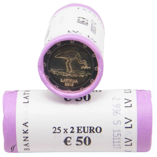 Moneda de 2 Euros Conmemorativos de Letonia 2015 - Cigüeña Negra - Rollo - Foto 1
