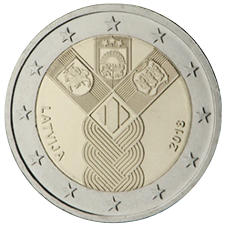 Moneda de 2 Euros Conmemorativos de Letonia 2018 - Centenario de las Repúblicas Bálticas