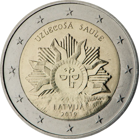 Moneda de 2 Euros Conmemorativos de Letonia 2019 - Sol Naciente