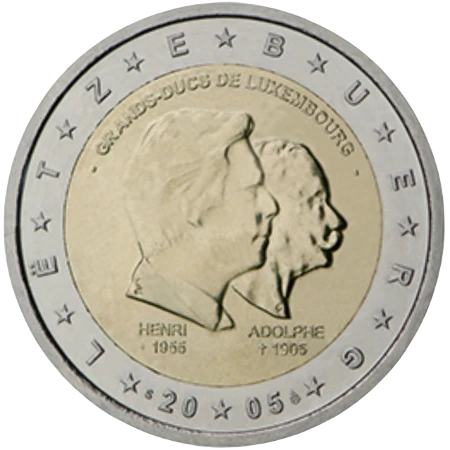 Moneda de 2 Euros Conmemorativos de Luxemburgo 2005 - Gran Duque Enrique y Gran Duque Adolfo