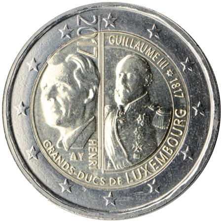 Moneda de 2 Euros Conmemorativos de Luxemburgo 2017 - Gran Duque Guillermo III