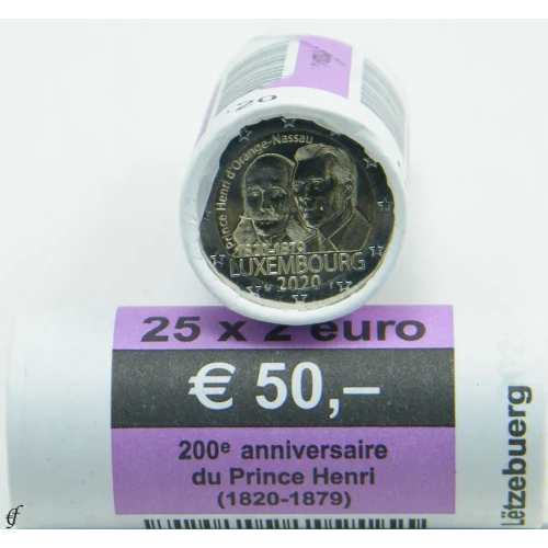 Moneda de 2 Euros Conmemorativos de Luxemburgo 2020 - Príncipe Henri d'Orange-Nassau - Rollo - Foto 1