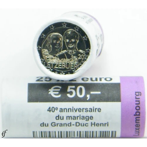Moneda de 2 Euros Conmemorativos de Luxemburgo 2021 - 40 Aniversario de la Boda del Gran Duque Enrique y la Gran Duquesa María Teresa - Rollo Grabado - Foto 1