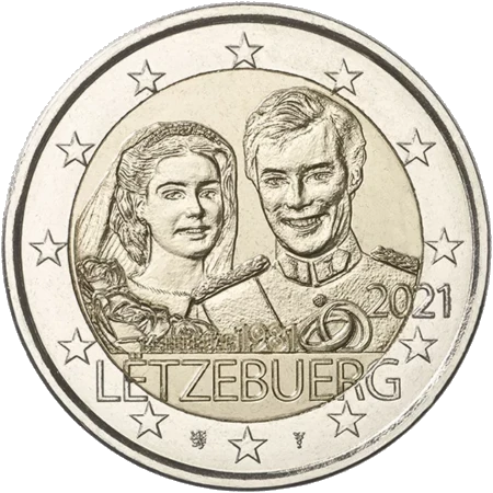 Moneda de 2 Euros Conmemorativos de Luxemburgo 2021 - 40 Aniversario de la Boda del Gran Duque Enrique y la Gran Duquesa María Teresa