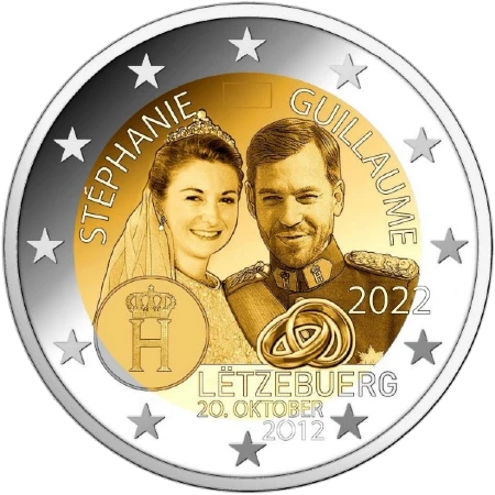 Moneda de 2 Euros Conmemorativos de Luxemburgo 2022 - 10 Aniversario de Boda del Gran Duque Heredero Guillermo y Estefanía de Lannoy - Boceto Rechazado