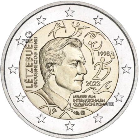 Moneda de 2 Euros Conmemorativos de Luxemburgo 2023 - Admisión del Gran Duque Enrique en el Comité Olímpico Internacional