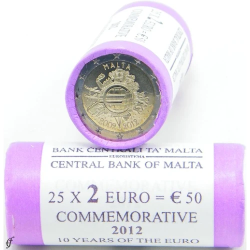 Moneda de 2 Euros Conmemorativos de Malta 2012 - 10 Aniversario de las Monedas y Billetes de Euro - Rollo - Foto 1