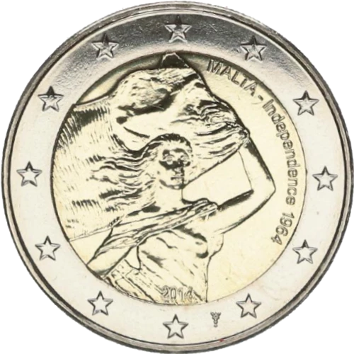 Moneda de 2 Euros Conmemorativos de Malta 2014 - Independencia en 1964 - Variante Con Marca de Ceca