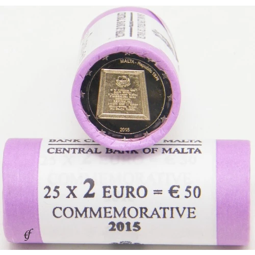 Moneda de 2 Euros Conmemorativos de Malta 2015 - Proclamación de la República en 1974 - Rollo - Foto 1