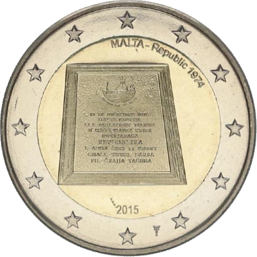 Moneda de 2 Euros Conmemorativos de Malta 2015 - Proclamación de la República en 1974 - Variante Con Marca de Ceca