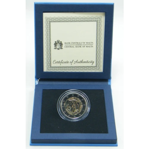 Moneda de 2 Euros Conmemorativos de Malta 2022 - Resolución 1325 del Consejo de Seguridad de la ONU Sobre Mujeres, Paz, y Seguridad - Estuche Flor de Cuño - Foto 1