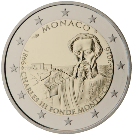 Moneda de 2 Euros Conmemorativos de Mónaco 2016 - Fundación de Montecarlo por el Príncipe Carlos III