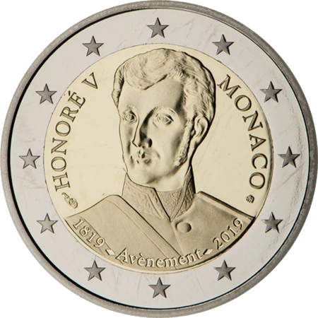 Moneda de 2 Euros Conmemorativos de Mónaco 2019 - Príncipe Honorato V
