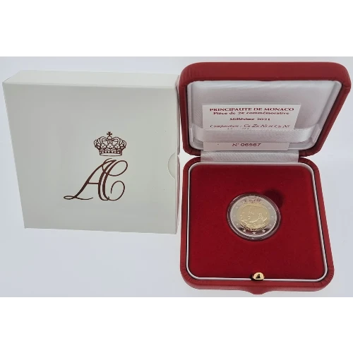 Moneda de 2 Euros Conmemorativos de Mónaco 2021 - 10 Aniversario de la Boda de Alberto II y Charlene Wittstock - Estuche Proof - Foto 1