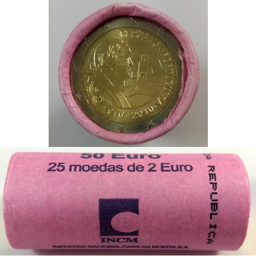 Moneda de 2 Euros Conmemorativos de Portugal 2010 - Centenario de la República Portuguesa - Rollo - Foto 1