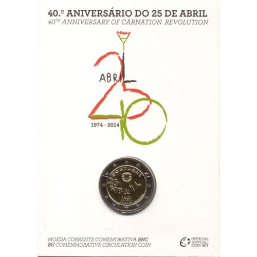 Moneda de 2 Euros Conmemorativos de Portugal 2014 - Revolución del 25 de Abril - Coincard Flor de Cuño - Foto 1