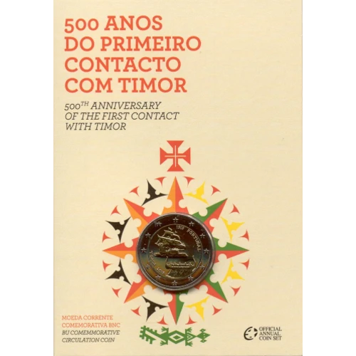 Moneda de 2 Euros Conmemorativos de Portugal 2015 - Primeros Contactos con Timor - Coincard Flor de Cuño - Foto 1