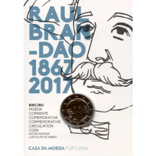Moneda de 2 Euros Conmemorativos de Portugal 2017 - Raul Brandão - Coincard Flor de Cuño - Foto 1
