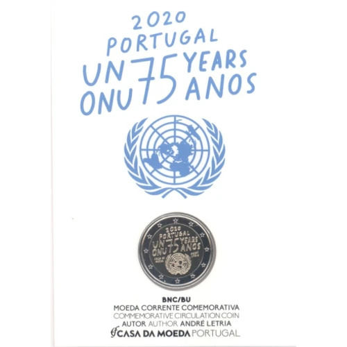 Moneda de 2 Euros Conmemorativos de Portugal 2020 - 75 Aniversario de la ONU - Coincard Flor de Cuño - Foto 1