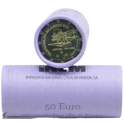 Moneda de 2 Euros Conmemorativos de Portugal 2022 - Primera Travesía Aérea del Atlántico Sur - Rollo - Foto 1