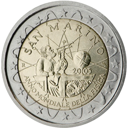 Moneda de 2 Euros Conmemorativos de San Marino 2005 - Año Mundial de la Física