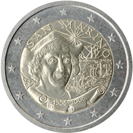 Moneda de 2 Euros Conmemorativos de San Marino 2006 - Cristóbal Colón
