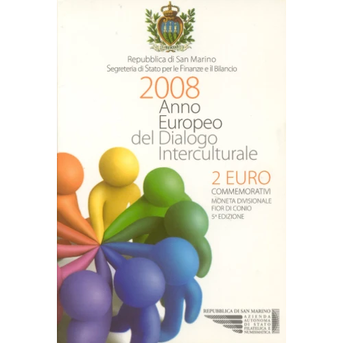 Moneda de 2 Euros Conmemorativos de San Marino 2008 - Año Europeo del Diálogo Intercultural - Cartera Flor de Cuño - Foto 1