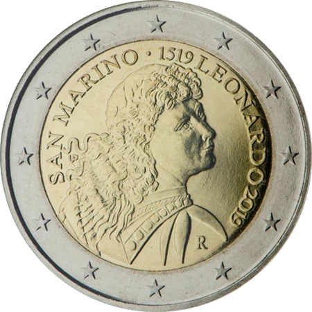 Moneda de 2 Euros Conmemorativos de San Marino 2019 - Leonardo da Vinci