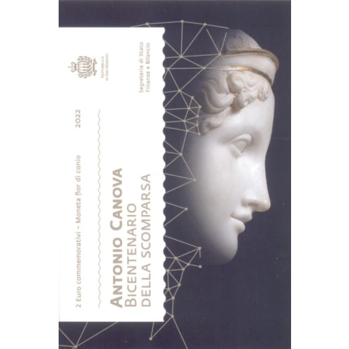 Moneda de 2 Euros Conmemorativos de San Marino 2022 - Antonio Canova - Cartera Flor de Cuño - Foto 1
