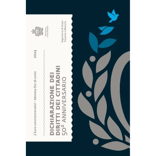 Moneda de 2 Euros Conmemorativos de San Marino 2024 - 50 Aniversario de la Declaración de Ciudadanía - Cartera Flor de Cuño - Foto 1