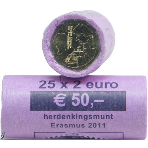 Moneda de 2 Euros Conmemorativos de los Países Bajos 2011 - Elogio de la Locura de Erasmo de Rotterdam - Rollo - Foto 1