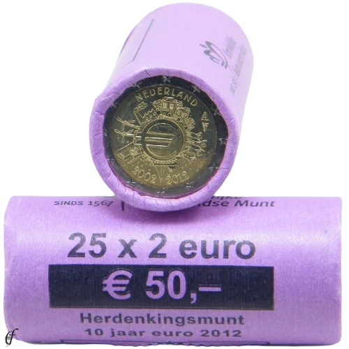 Moneda de 2 Euros Conmemorativos de los Países Bajos 2012 - 10 Aniversario de las Monedas y Billetes de Euro - Rollo - Foto 1
