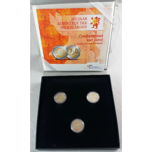 Moneda de 2 Euros Conmemorativos de los Países Bajos 2013 - 200 Aniversario del Reino de los Países Bajos - Estuche Tres Versiones - Foto 1