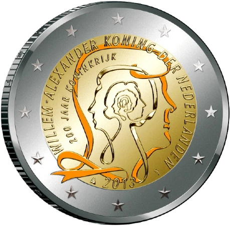 Moneda de 2 Euros Conmemorativos de los Países Bajos 2013 - 200 Aniversario del Reino de los Países Bajos - Variante Coloreada