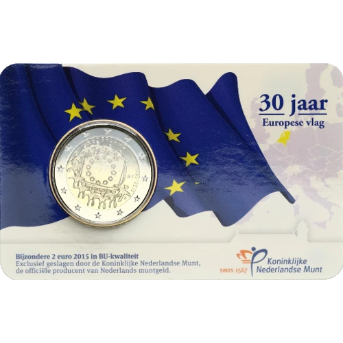 Moneda de 2 Euros Conmemorativos de los Países Bajos 2015 - 30 Aniversario de la Bandera de la Unión Europea - Coincard - Foto 1