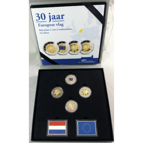 Moneda de 2 Euros Conmemorativos de los Países Bajos 2015 - 30 Aniversario de la Bandera de la Unión Europea - Estuche Cuatro Versiones - Foto 1