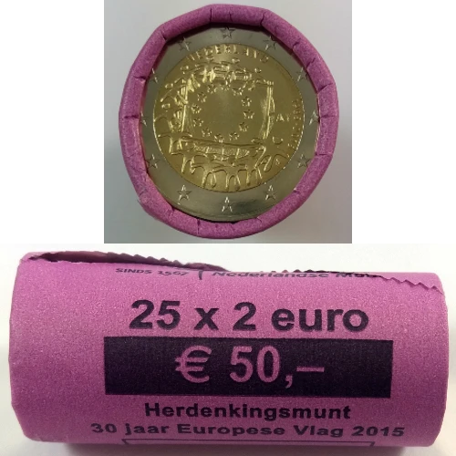 Moneda de 2 Euros Conmemorativos de los Países Bajos 2015 - 30 Aniversario de la Bandera de la Unión Europea - Rollo - Foto 1
