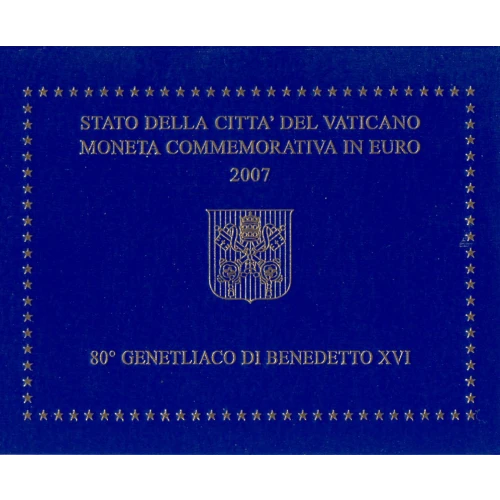 Moneda de 2 Euros Conmemorativos del Vaticano 2007 - 80 Cumpleaños de Benedicto XVI - Cartera Flor de Cuño - Foto 1