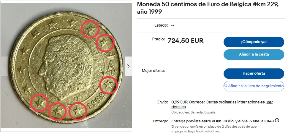 Moneda de 50 Céntimos de 1999 de Bélgica - Anuncio eBay 1